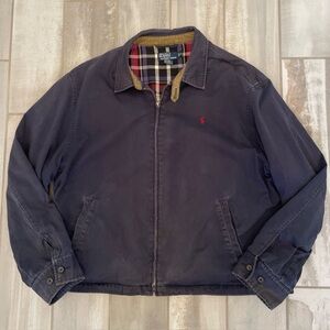 VTG Polo Ralph Lauren Harrington Jacket Mens XXL Navy Blue Full Zip Plaid Lined